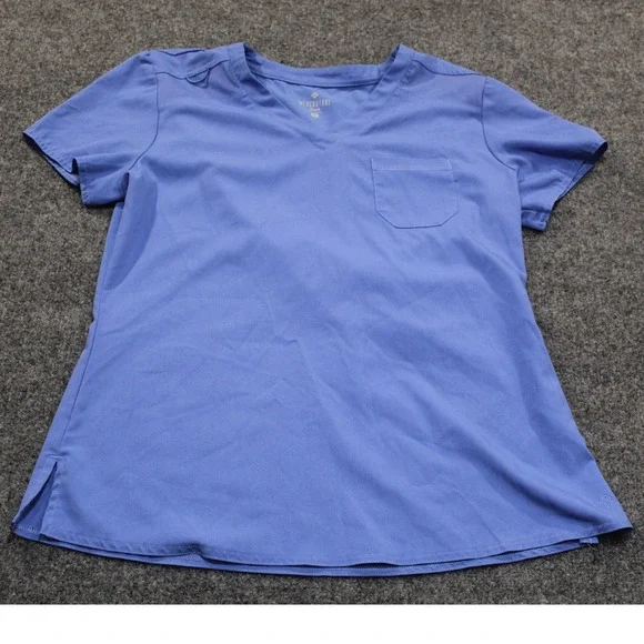 MedCouture Touch Scrub Top V-Neck Short Sleeve Medical Uniform Blue Size M - Picture 1 of 8